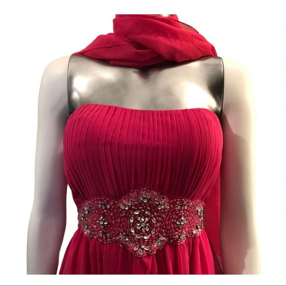 Pink Chiffon Strapless Graduation Dress Beaded Accent Scarf  Size 4 - Picture 3 of 11